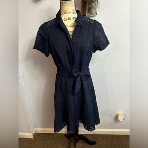 Liz Claiborne midi dress preppy nautical hi-lo hem coastal coastal button lined